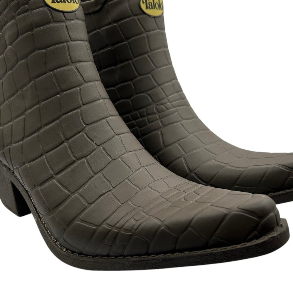 Talolo Boho Cowboy Pointy Toe Croc Embossed Rubber Ankle Boots (7) - Picture 6 of 15